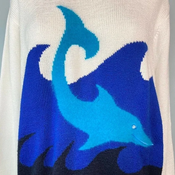 TOPLIKE Vintage Dolphin Ocean Waves Angora Blend Crew Neck Sweater Womens Size L - Picture 2 of 16